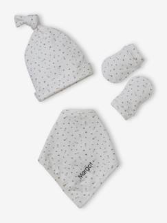 Bébé-Accessoires-Bonnet, écharpe, gants-Ensemble bonnet + moufles + foulard + sac bébé fille en maille imprimée