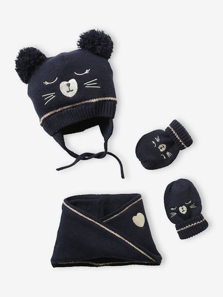 Bébé-Ensemble en maille jacquard bonnet + snood + moufles bébé fille