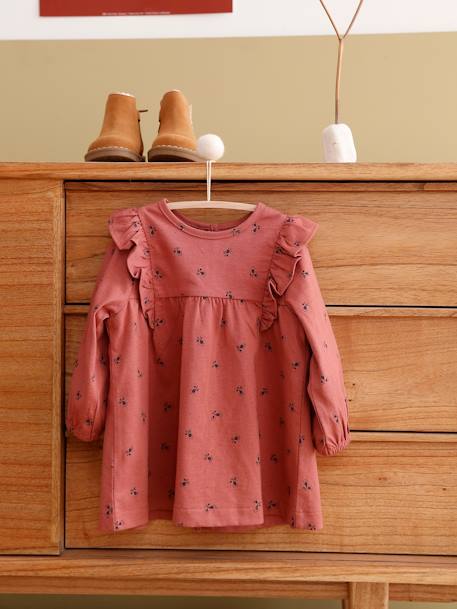 Robe à volants bébé en jersey BASICS bois de rose imprimé+marine imprimé 1 - vertbaudet enfant 