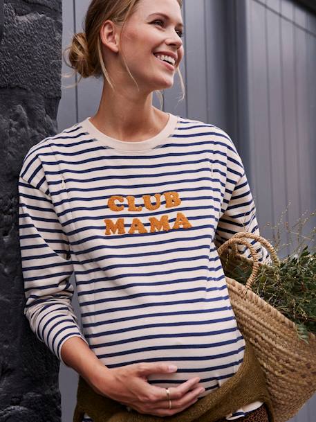 T-shirt marinière grossesse et allaitement en coton bio Bleu rayé blanc+Vert rayé blanc 3 - vertbaudet enfant 