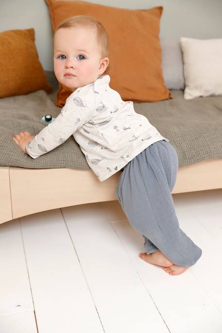 Pantalon en gaze de coton bébé doublure rayée naissance bleu gris 1 - vertbaudet enfant 