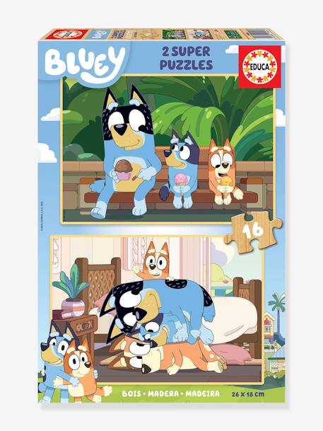 2 Super Puzzles 16 pièces bois - Bluey - EDUCA bleu 1 - vertbaudet enfant 