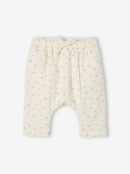 Pantalon sarouel en gaze de coton bébé doublé ivoire imprimé 1 - vertbaudet enfant 