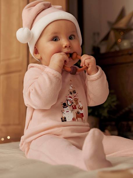 Dors-bien bébé fille Noël et bonnet en velours rose pâle 1 - vertbaudet enfant 