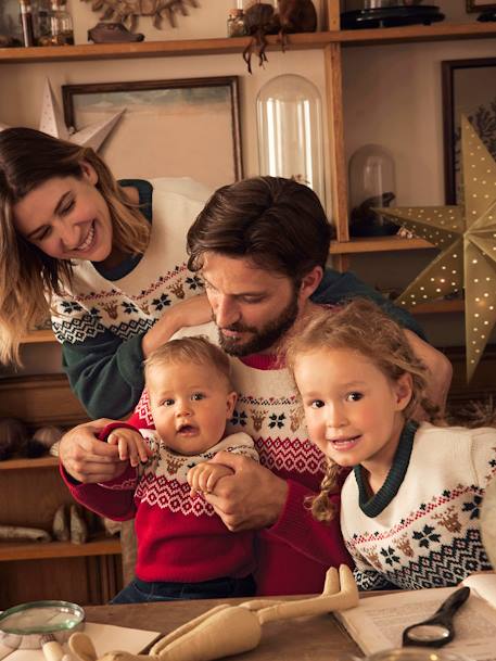 Pull de Noël adulte capsule famille motifs jacquard rouge 2 - vertbaudet enfant 