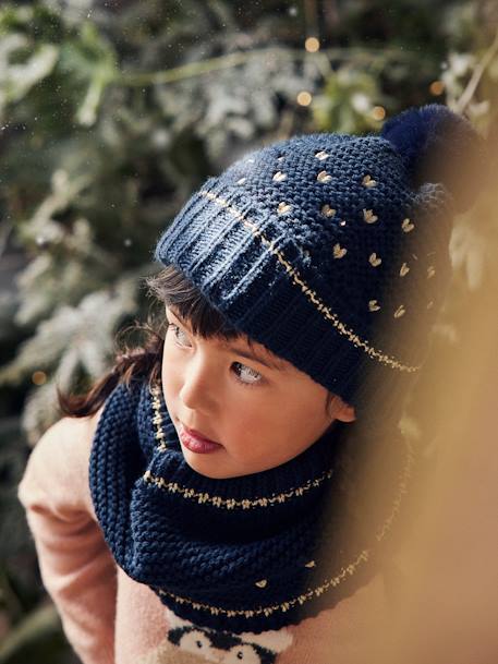 Fille-Ensemble bonnet + snood + gants coeurs fille