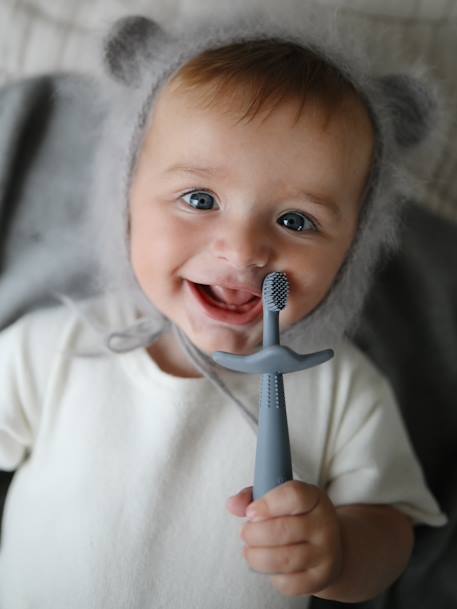 Brosse à dents d'apprentissage en silicone bleu+gris+rose blush 4 - vertbaudet enfant 