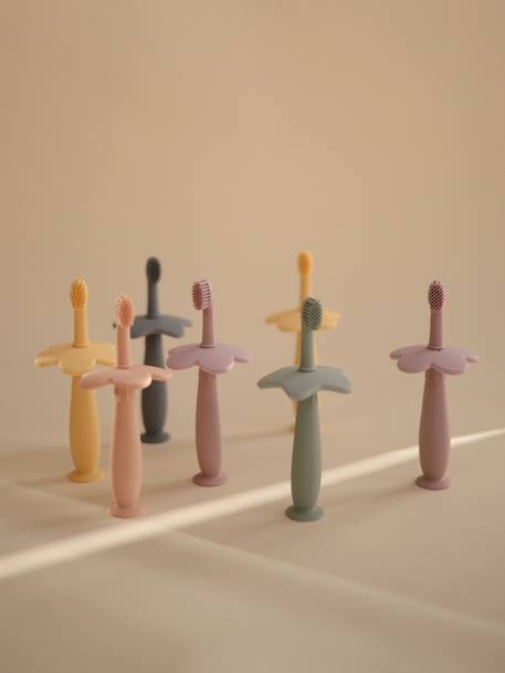 Brosse à dents d'apprentissage en silicone bleu+gris+rose blush 1 - vertbaudet enfant 
