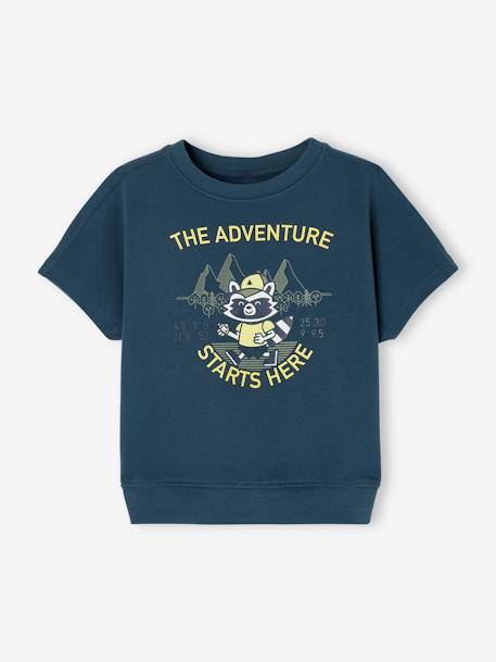 T-shirt molleton motif aventure garçon détails fluo bleu pétrole 1 - vertbaudet enfant 