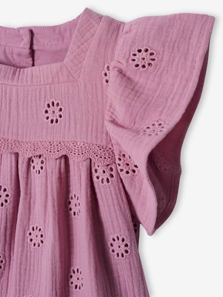 Blouse en gaze de coton brodée fleurs fille écru+mauve 7 - vertbaudet enfant 