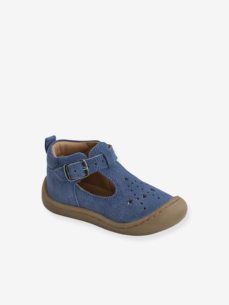 Salomés cuir souple bébé 4 pattes bleu jean 1 - vertbaudet enfant 