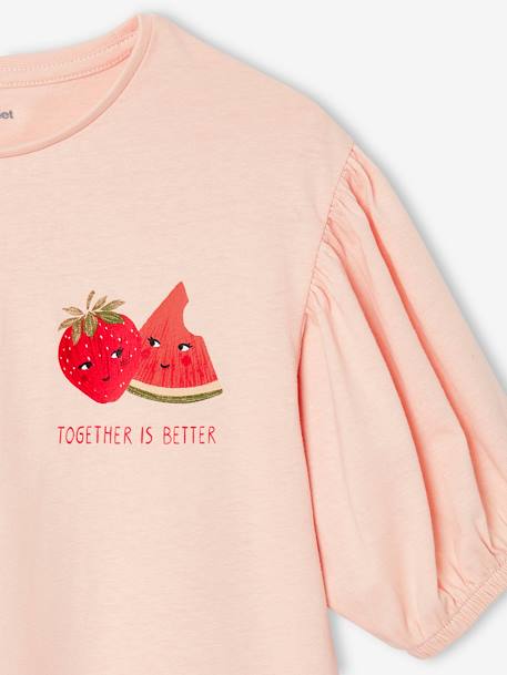T-shirt manches boules fille motif fruit poitrine écru+rose pâle 8 - vertbaudet enfant 