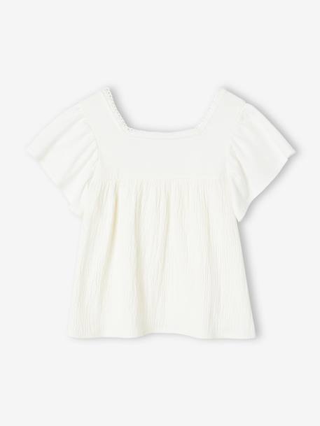 T-shirt blouse bi-matière fille écru 1 - vertbaudet enfant 