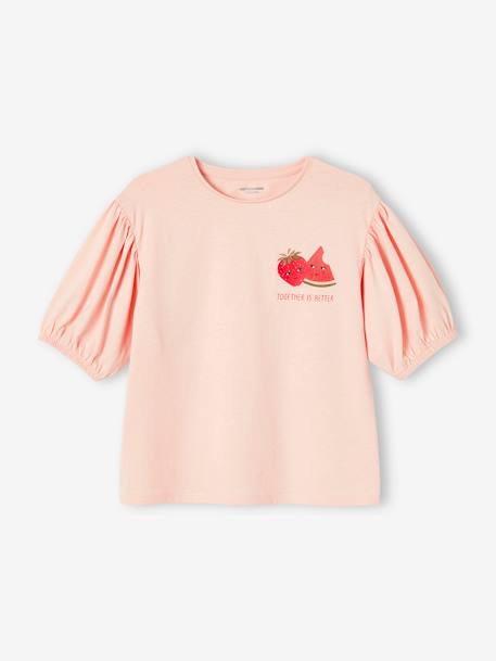 T-shirt manches boules fille motif fruit poitrine écru+rose pâle 6 - vertbaudet enfant 