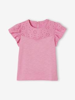 T-shirt fille avec détails broderie anglaise  - vertbaudet enfant