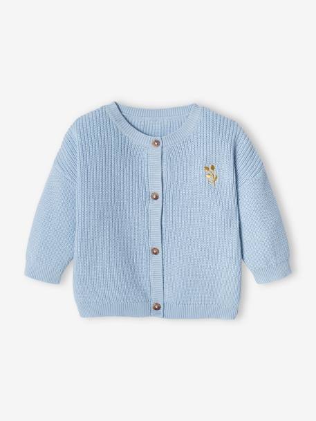 Gilet bébé en côtes anglaises motif irisé bleu ciel+écru 1 - vertbaudet enfant 