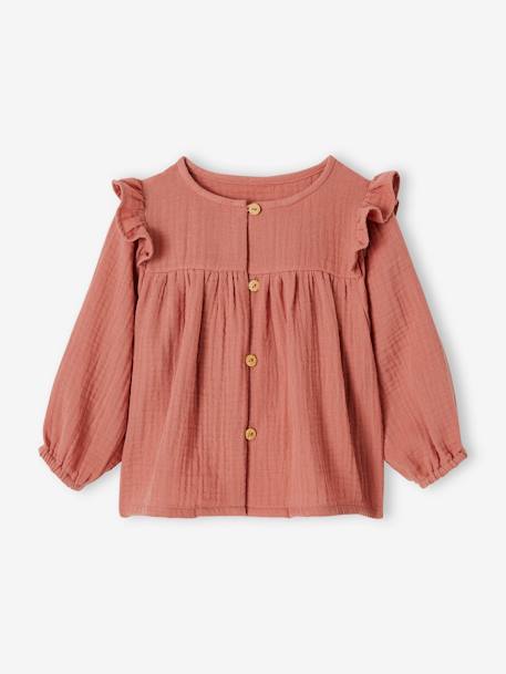 Blouse à volants bébé en gaze de coton bleu glacier+vieux rose 9 - vertbaudet enfant 