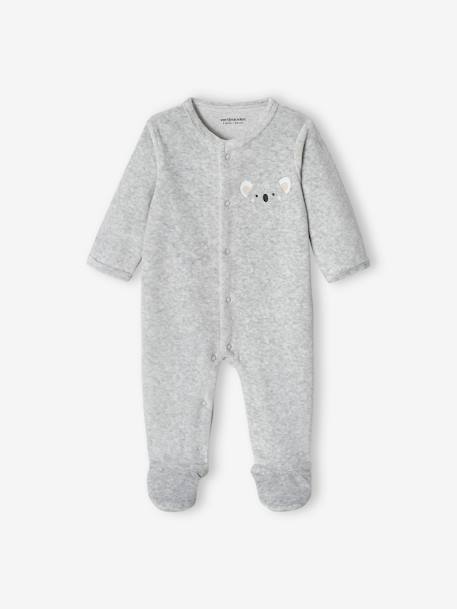 Pyjama bébé mixte velours animal personnalisable beige chiné+gris chiné 12 - vertbaudet enfant 