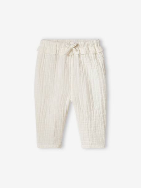 Pantalon bébé fille en gaze de coton écru+vert de gris+vieux rose 1 - vertbaudet enfant 