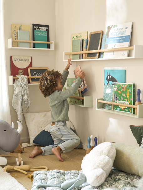Lot de 2 étagères livres blanc/bois+ROSE+VERT 11 - vertbaudet enfant 