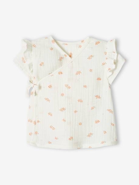 Brassière naissance en gaze de coton bébé écru+lilas 1 - vertbaudet enfant 