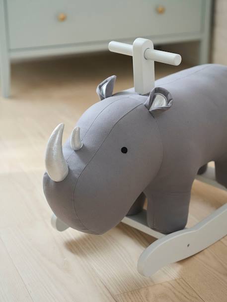 Rhinocéros à bascule FSC® GRIS CLAIR UNI AVEC DECOR 2 - vertbaudet enfant 