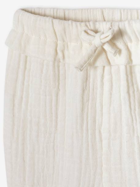 Pantalon bébé fille en gaze de coton écru+vert de gris+vieux rose 3 - vertbaudet enfant 