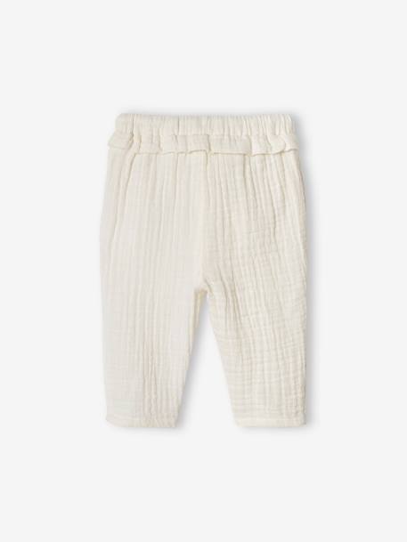 Pantalon bébé fille en gaze de coton écru+vert de gris+vieux rose 2 - vertbaudet enfant 