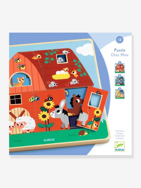 Puzzle 3 niveaux Chez Moo bleu 2 - vertbaudet enfant 