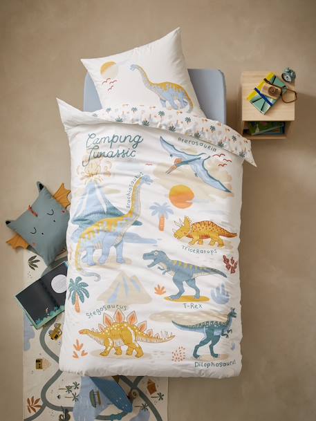 Parure housse de couette enfant et taie d'oreiller JURASSIC CAMP blanc imprimé 3 - vertbaudet enfant 