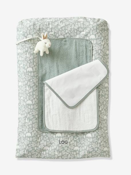 Matelas à langer et 2 tapis de change DANS LES BOIS vert sauge+vieux rose 1 - vertbaudet enfant 
