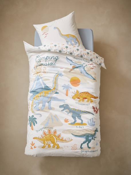 Parure housse de couette enfant et taie d'oreiller JURASSIC CAMP blanc imprimé 4 - vertbaudet enfant 