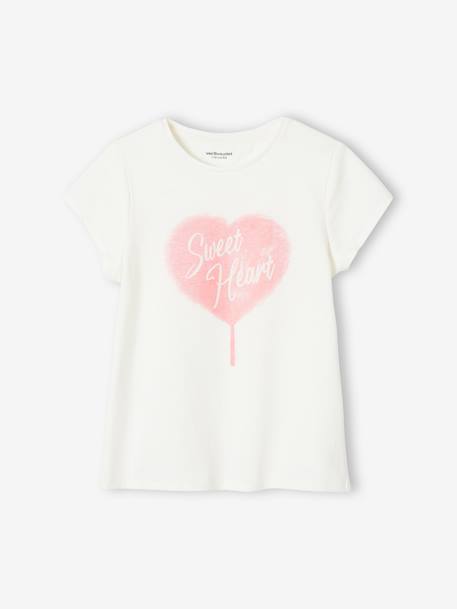 Tee-shirt à message Basics fille bleu ciel+corail+écru+fraise+marine+rose bonbon+rouge+vanille+vert sapin 11 - vertbaudet enfant 