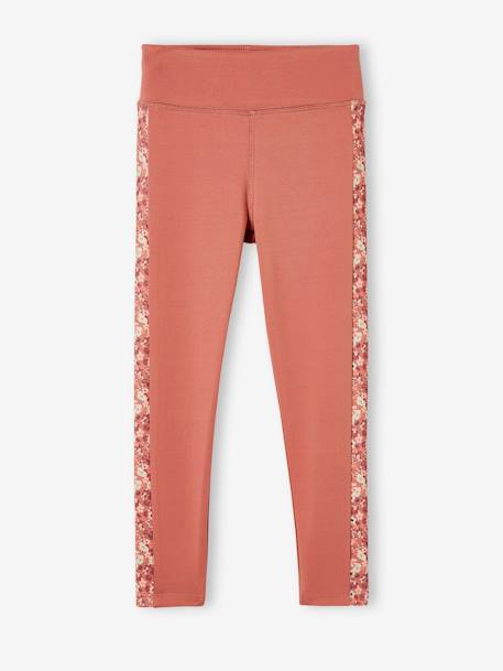 Legging sport matière technique fille bande côtés motifs fleurs terracotta 5 - vertbaudet enfant 