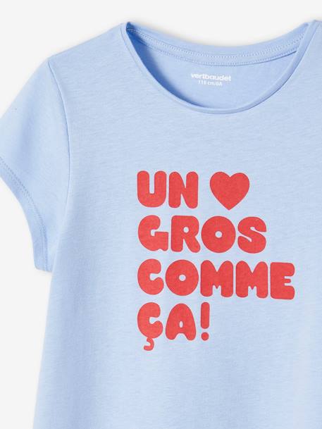 Tee-shirt à message Basics fille bleu ciel+bleu pâle+corail+écru+fraise+marine+rose bonbon+rouge+vanille+vert sapin 6 - vertbaudet enfant 