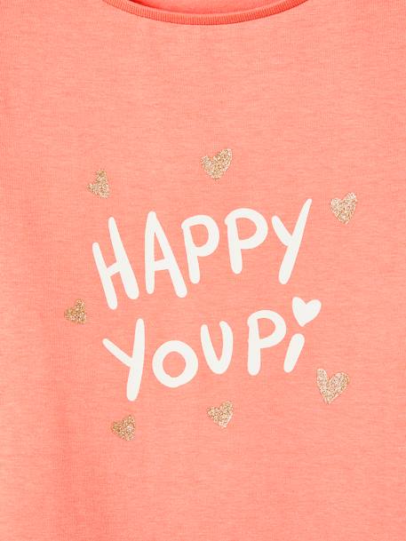 Tee-shirt à message Basics fille corail+écru+marron foncé+rose+vert sauge 3 - vertbaudet enfant 