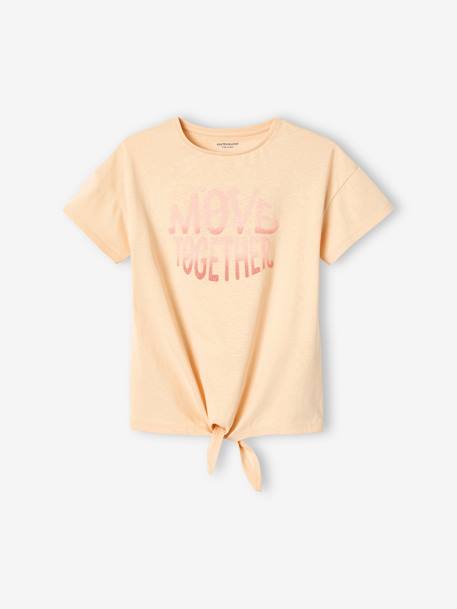 T-shirt sport motif pailleté fille base nouée écru 1 - vertbaudet enfant 