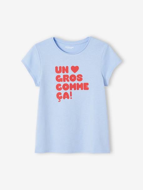 Tee-shirt à message Basics fille bleu ciel+bleu pâle+corail+écru+fraise+marine+rose bonbon+rouge+vanille+vert sapin 4 - vertbaudet enfant 