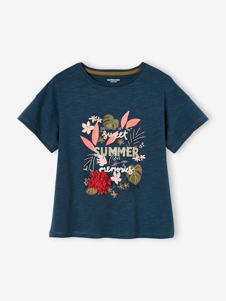 T-shirt fille animation relief et détails irisés fille abricot+bleu ciel+encre+rayé marine+vert amande 7 - vertbaudet enfant 