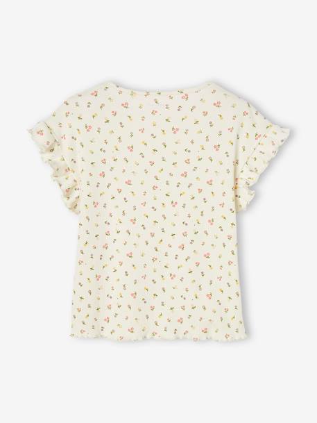T-shirt à côtes imprimé fleurs fille écru+encre 4 - vertbaudet enfant 
