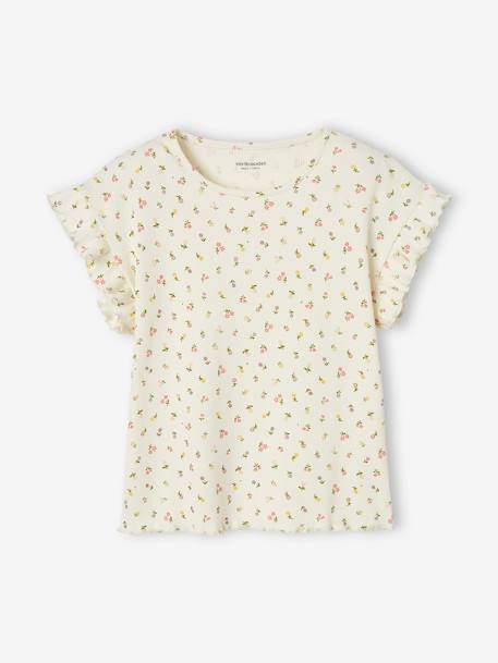 T-shirt à côtes imprimé fleurs fille écru+encre 3 - vertbaudet enfant 