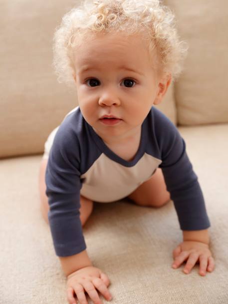 Body bébé manches contrastées gris clair 1 - vertbaudet enfant 