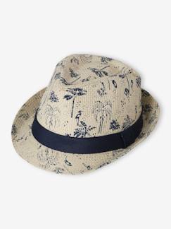 Garçon-Accessoires-Bonnet, écharpe, gants-Panama imprimé aspect paille garçon