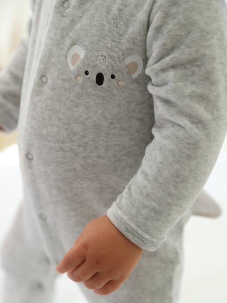 Pyjama bébé mixte velours animal personnalisable beige chiné+gris chiné 11 - vertbaudet enfant 