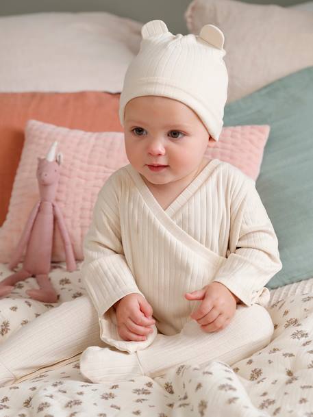 Combinaison en maille côtelée bébé et son bonnet sable 1 - vertbaudet enfant 