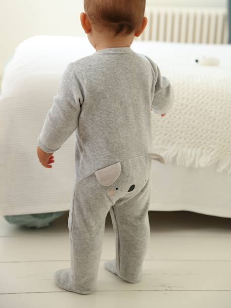 Pyjama bébé mixte velours animal personnalisable beige chiné+gris chiné 10 - vertbaudet enfant 