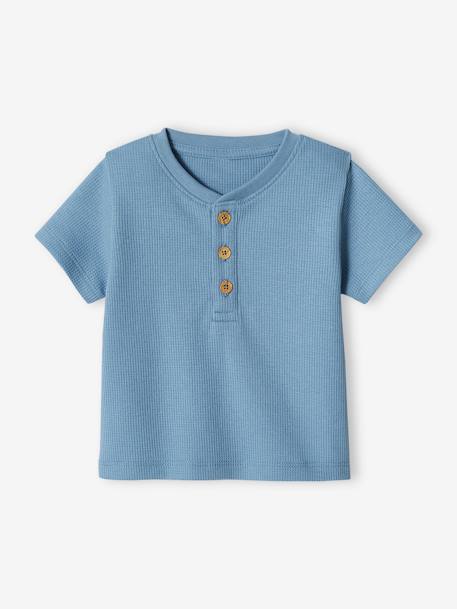 T-shirt tunisien bébé nid d’abeille bébé bleu ciel+kaki 1 - vertbaudet enfant 