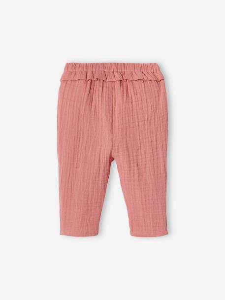 Pantalon bébé fille en gaze de coton écru+vert de gris+vieux rose 9 - vertbaudet enfant 