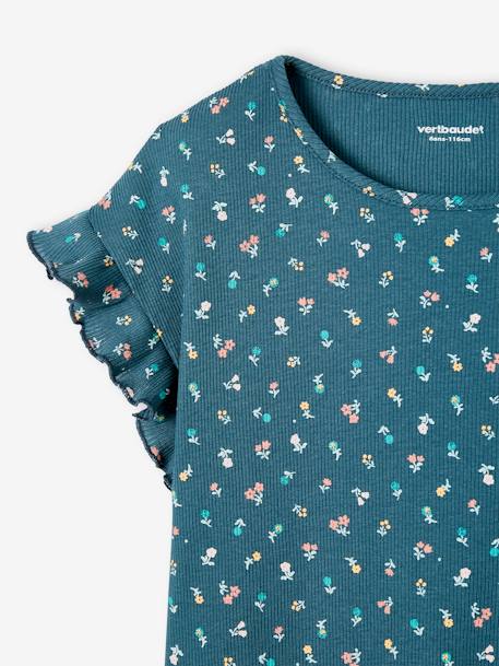 T-shirt à côtes imprimé fleurs fille écru+encre 10 - vertbaudet enfant 