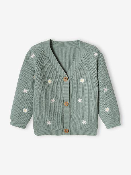 Gilet bébé brodé en côtes anglaises écru+marine+vert d'eau 12 - vertbaudet enfant 